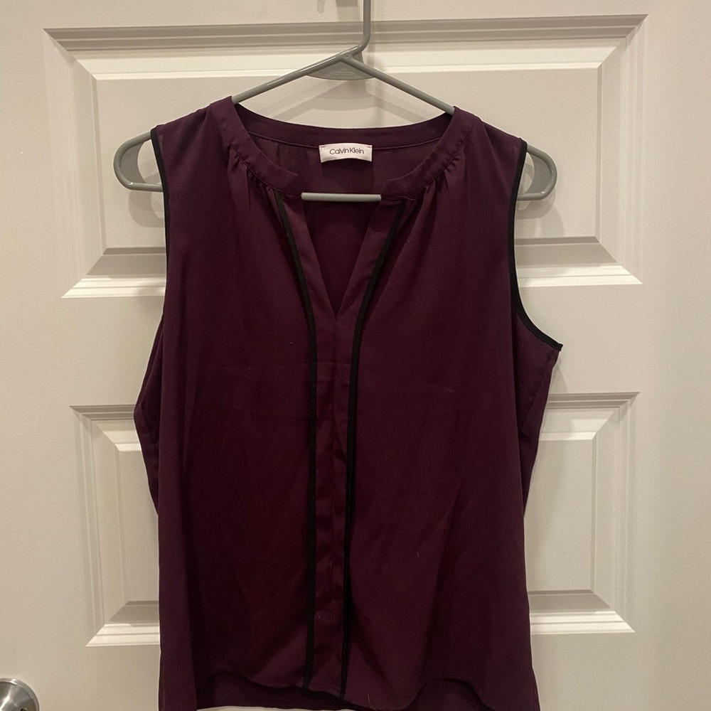 Calvin Klein Plum Sleeveless Mandarin Collar Blouse